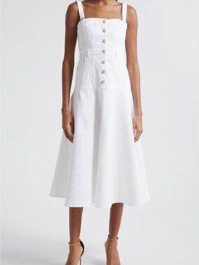 cinq a sept White Button-Front Square-Neck Midi Dress